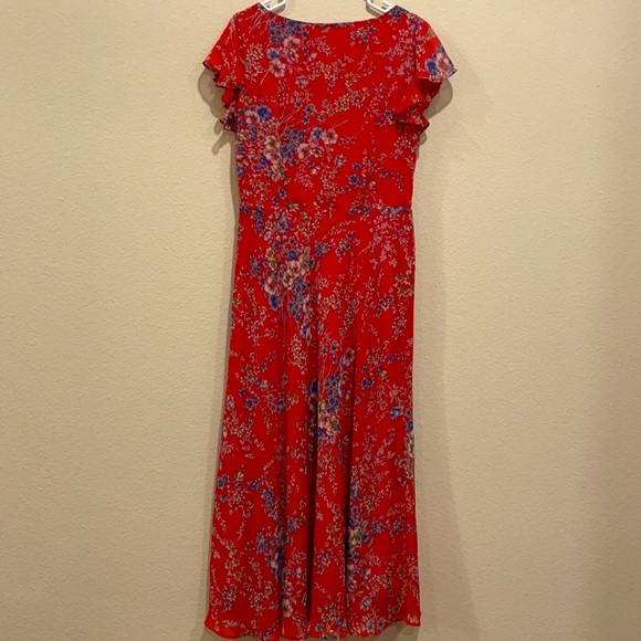 Vintage dress - classy and flirty floral print ruffled shoulders, ruched waist - Picture 2 of 8